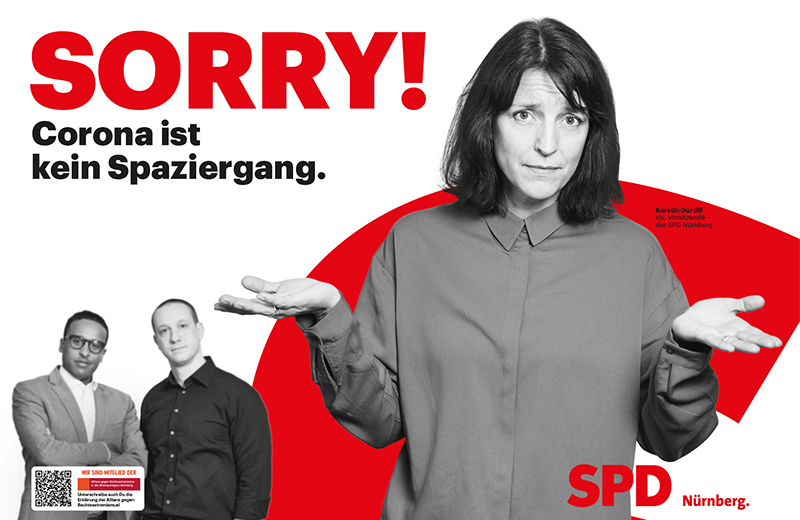 SPD-Vorsitzende Kerstin Gardill auf dem Großflächenplakatmotiv gegen Querdenker